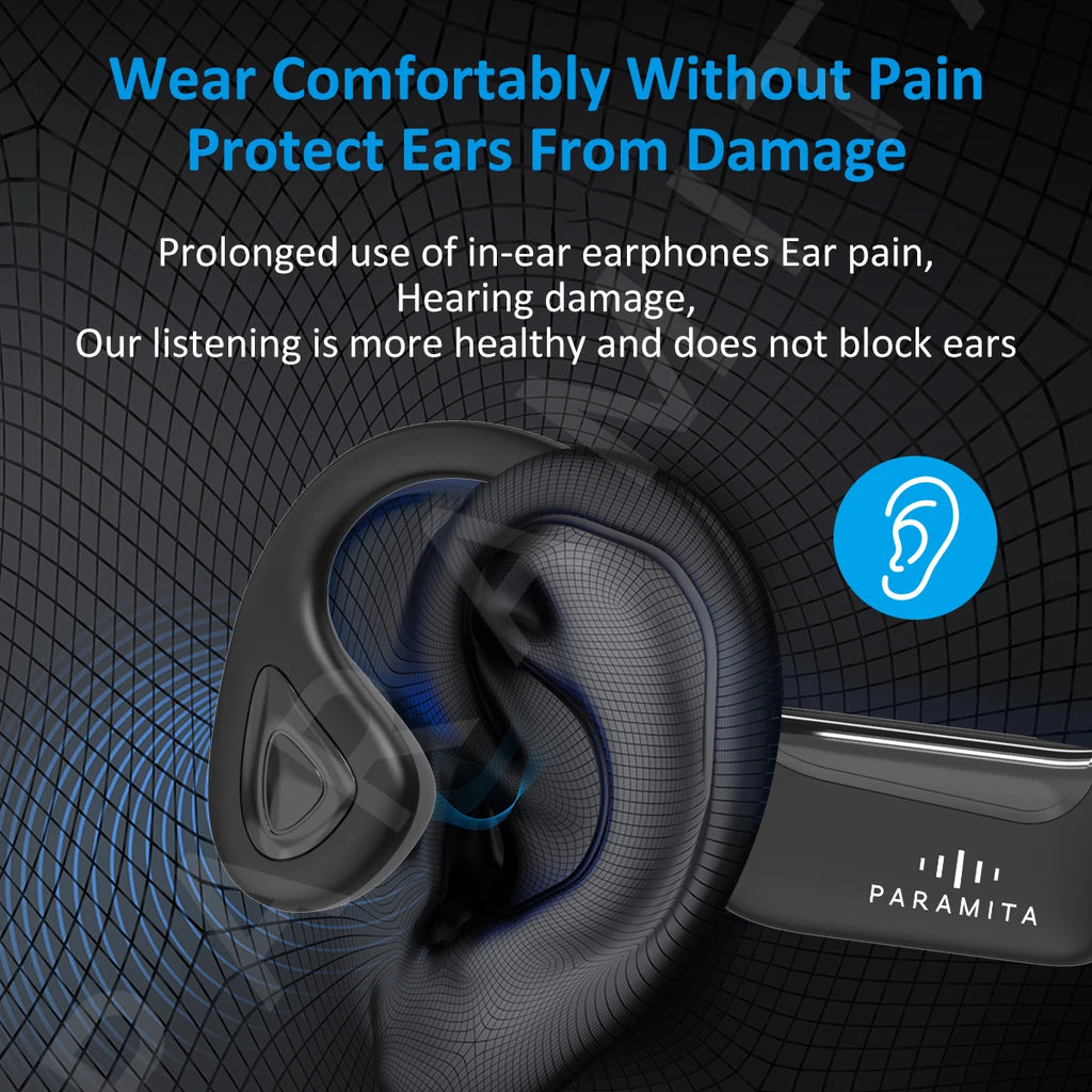PARAMITA R8 Real Bone Conduction Bluetooth Headphone Wireless BT5.3 Waterproof Sports Headset with Mic for Workouts Run Driving