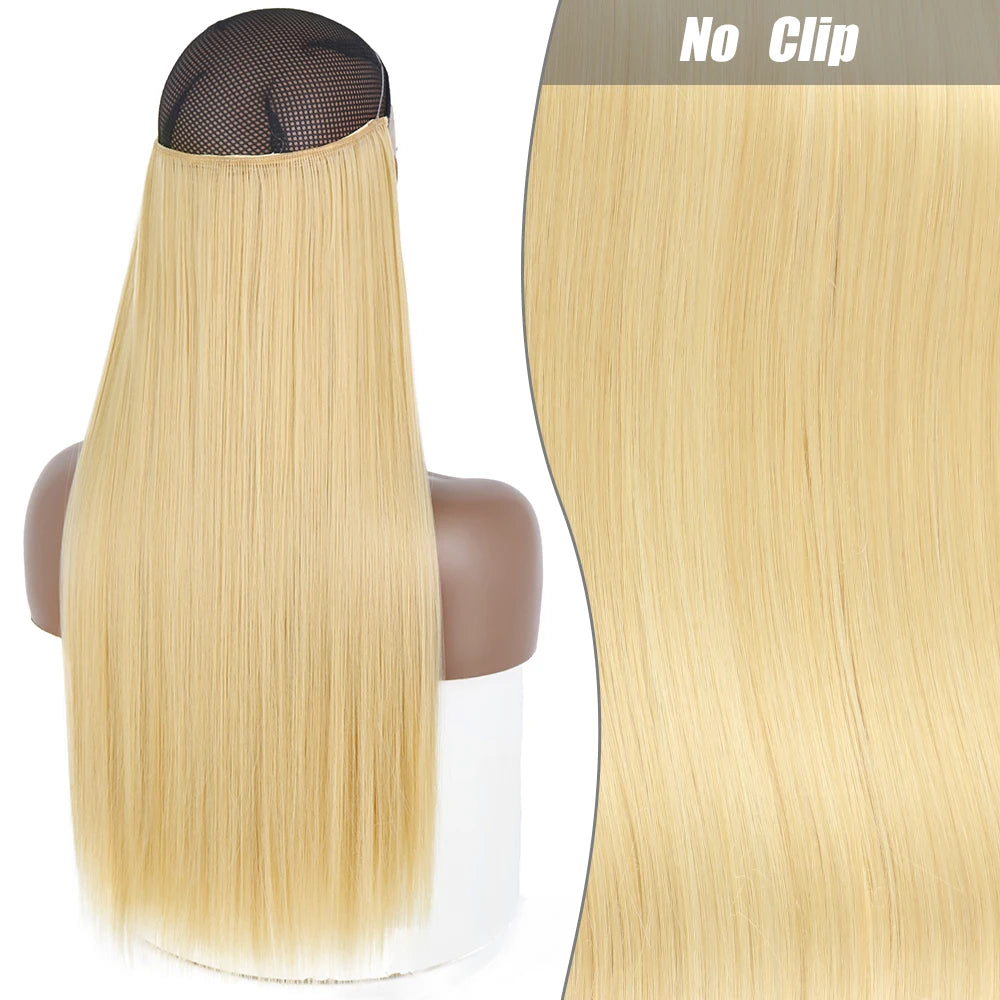 No Clips Natural Hair Extension Synthatic Artificial Long Straight Hairpiece Blonde Black Mixed Color False Hair Piece For Women