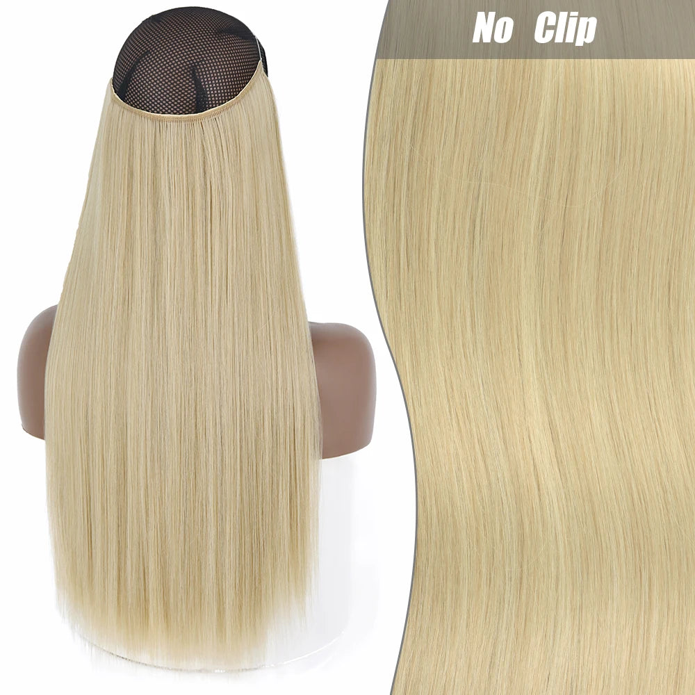 No Clips Natural Hair Extension Synthatic Artificial Long Straight Hairpiece Blonde Black Mixed Color False Hair Piece For Women