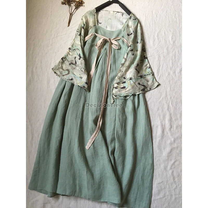 2025 chinese style patchwork improved hanfu new literature art temperament vintage robe summer casual daily cotton linen dress