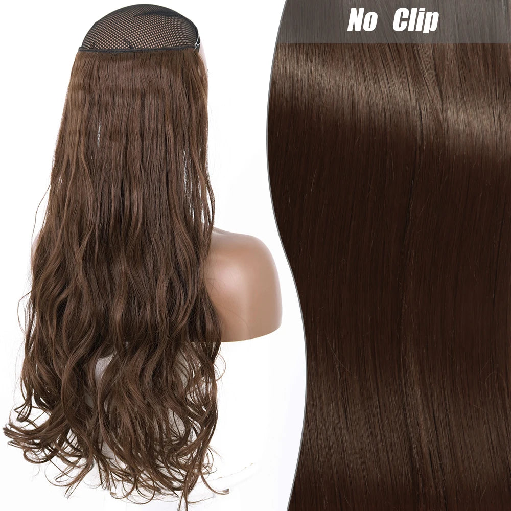 No Clips Natural Hair Extension Synthatic Artificial Long Straight Hairpiece Blonde Black Mixed Color False Hair Piece For Women