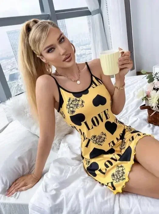 Sexy Spaghetti Strap V-Neck Nightdress Women Nightie Summer Loose Cotton Nightgown Female Cute Print Sleep Dress Light Sleepwear