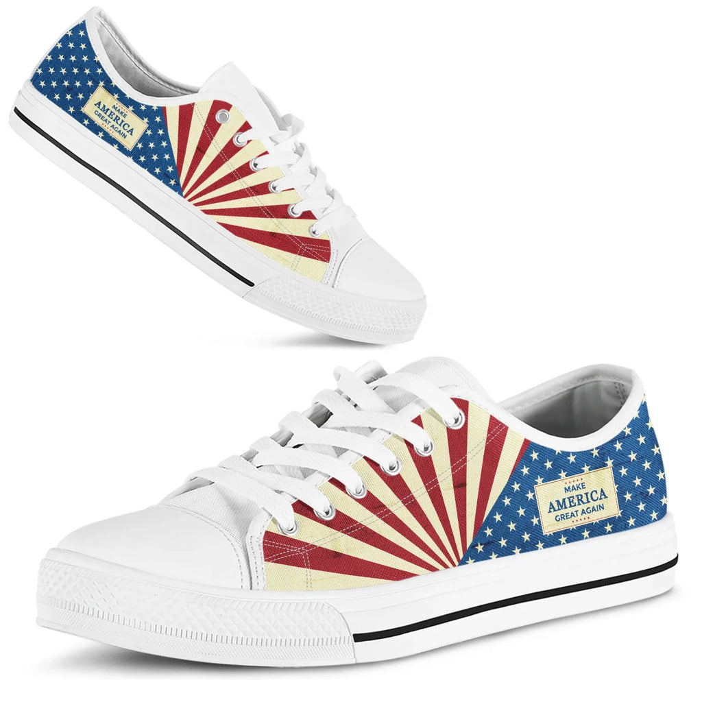 American Flag MAGA Fourth Of July Women Summer Canvas Vulcanized Shoes Casual Flats Plus Size 45/46