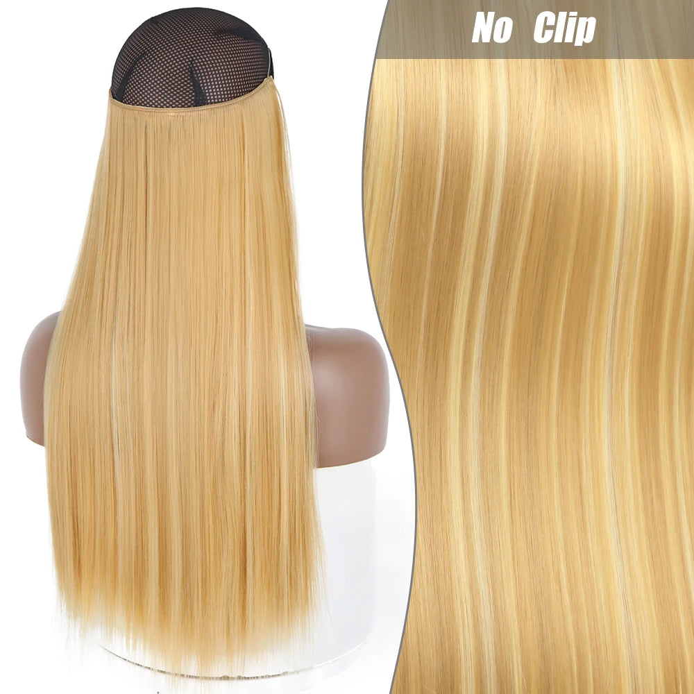 No Clips Natural Hair Extension Synthatic Artificial Long Straight Hairpiece Blonde Black Mixed Color False Hair Piece For Women