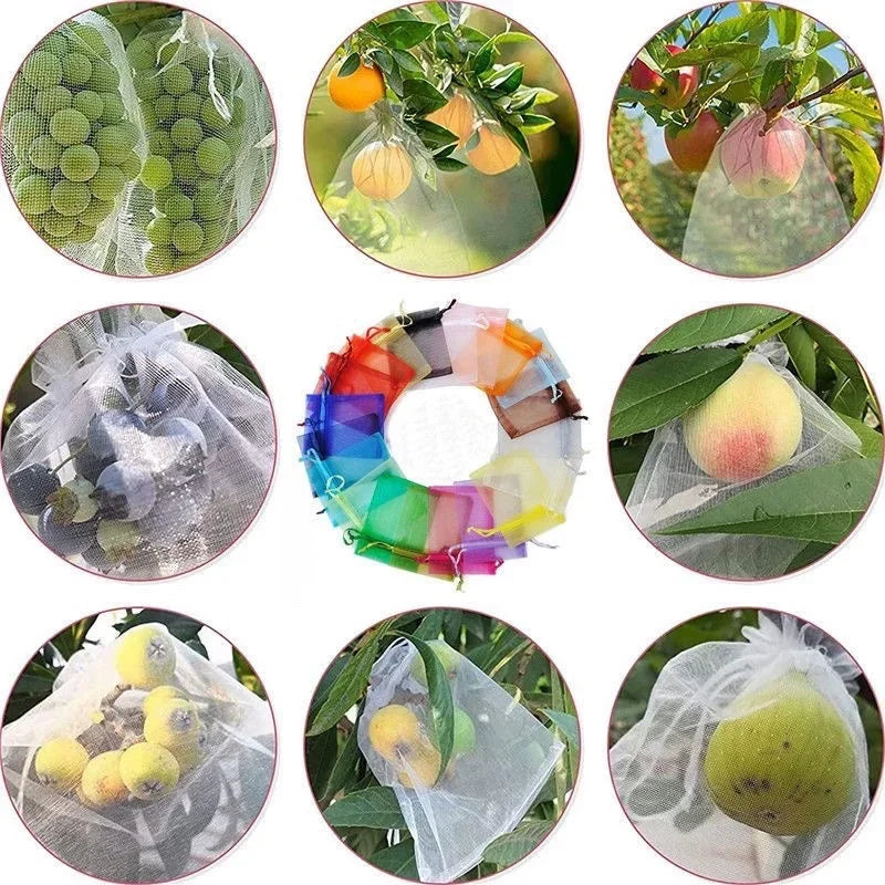 100pcs Fruit Protection Bags Anti-Bird Garden Netting Bags Strawberry Grapes Mesh Bag Plante Vegetable Netting Cover Garden Tool