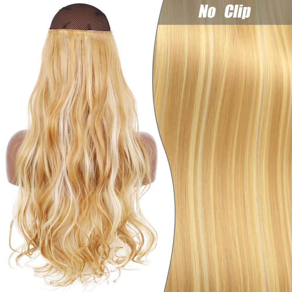 No Clips Natural Hair Extension Synthatic Artificial Long Straight Hairpiece Blonde Black Mixed Color False Hair Piece For Women