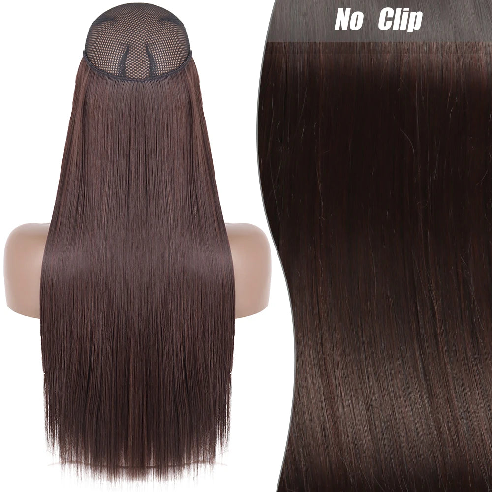 No Clips Natural Hair Extension Synthatic Artificial Long Straight Hairpiece Blonde Black Mixed Color False Hair Piece For Women