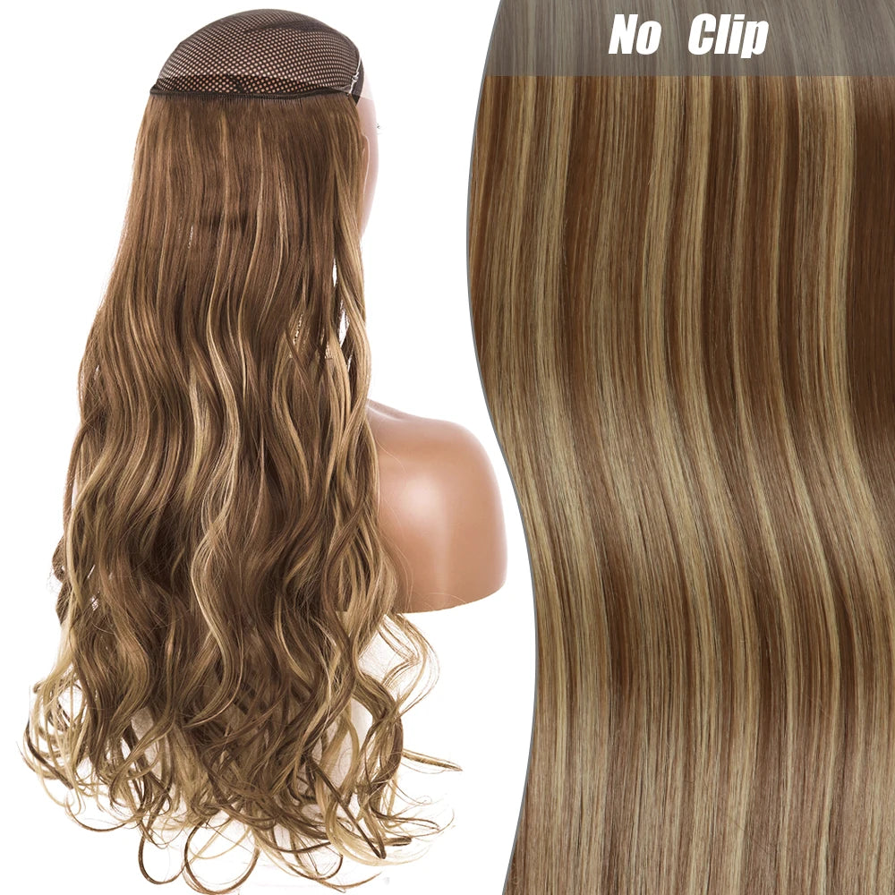 No Clips Natural Hair Extension Synthatic Artificial Long Straight Hairpiece Blonde Black Mixed Color False Hair Piece For Women