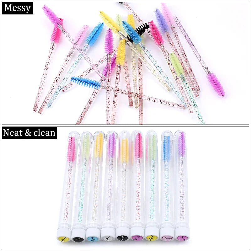 100PCS Disposable Eyelash Brushes Tubes With Lash Mascara Wands Sparkling Lash Spoolies Brush Container Dust-proof Makeup Tool