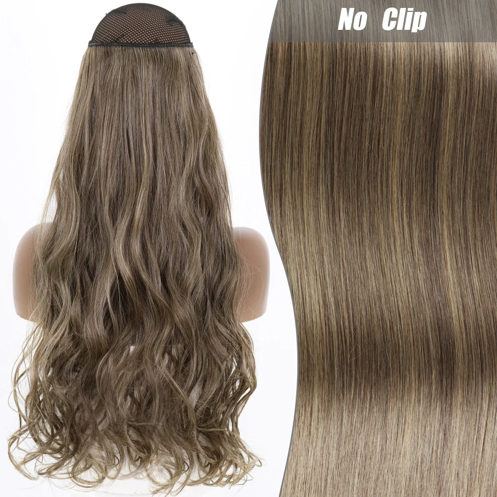 No Clips Natural Hair Extension Synthatic Artificial Long Straight Hairpiece Blonde Black Mixed Color False Hair Piece For Women