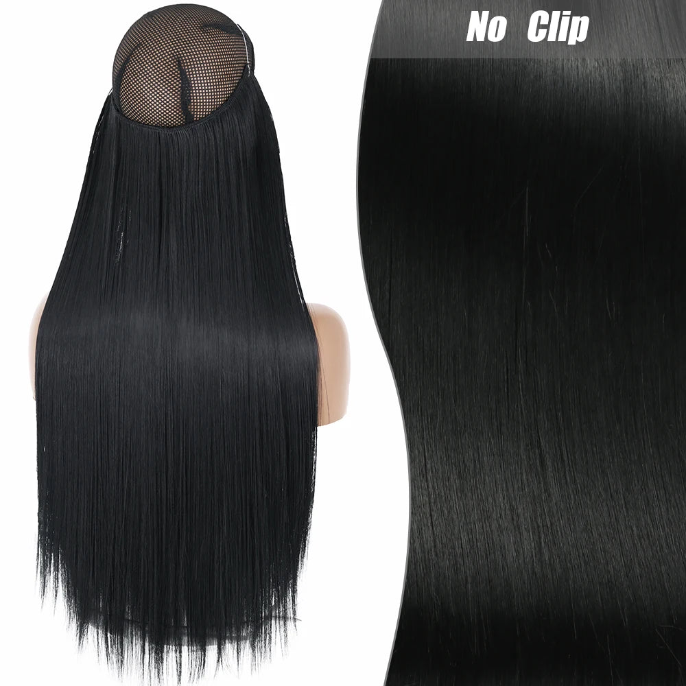 No Clips Natural Hair Extension Synthatic Artificial Long Straight Hairpiece Blonde Black Mixed Color False Hair Piece For Women