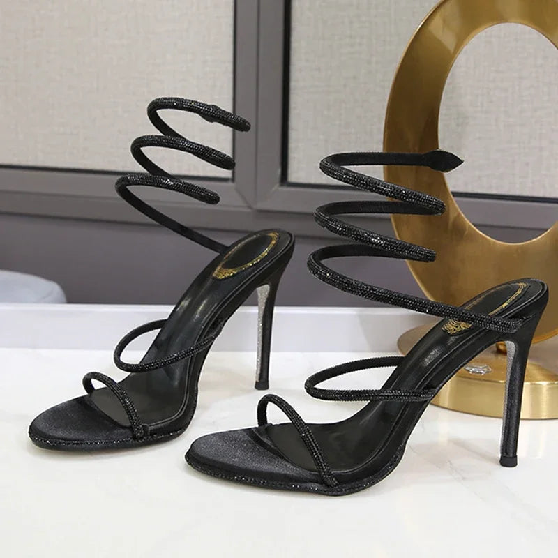 Crystal Diamond Ankle Strap High Heels Sandals