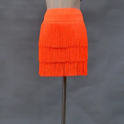 Latin Dance Women's Short Skirt Dress Sexy Women Tricolor Backless Three-Layer Shoulder Senba Red Dango Orange Yellow 2023