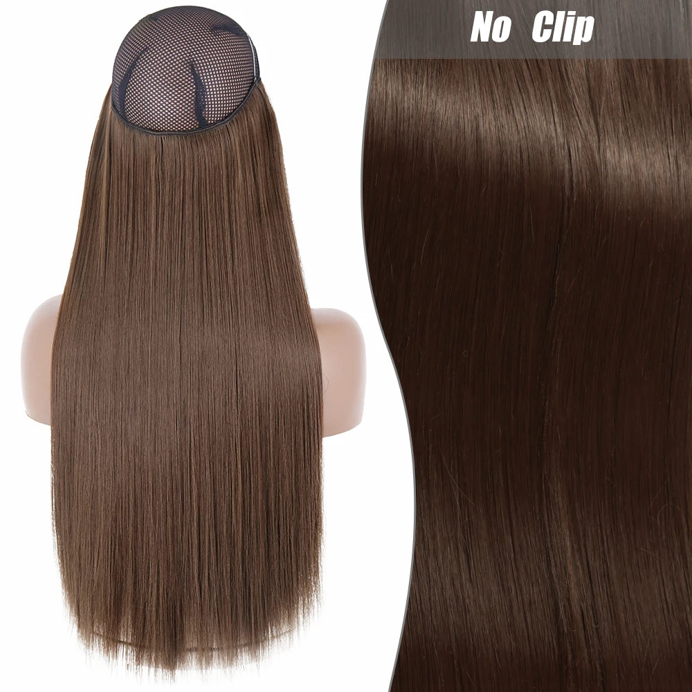 No Clips Natural Hair Extension Synthatic Artificial Long Straight Hairpiece Blonde Black Mixed Color False Hair Piece For Women