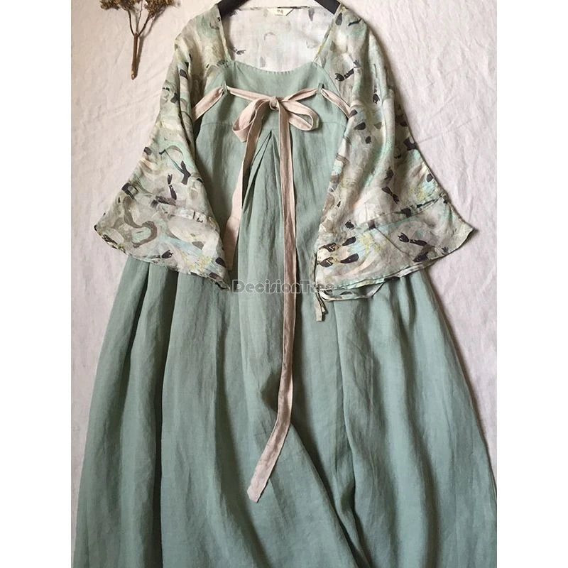 2025 chinese style patchwork improved hanfu new literature art temperament vintage robe summer casual daily cotton linen dress