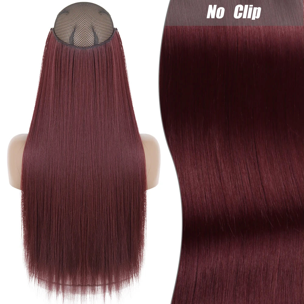 No Clips Natural Hair Extension Synthatic Artificial Long Straight Hairpiece Blonde Black Mixed Color False Hair Piece For Women