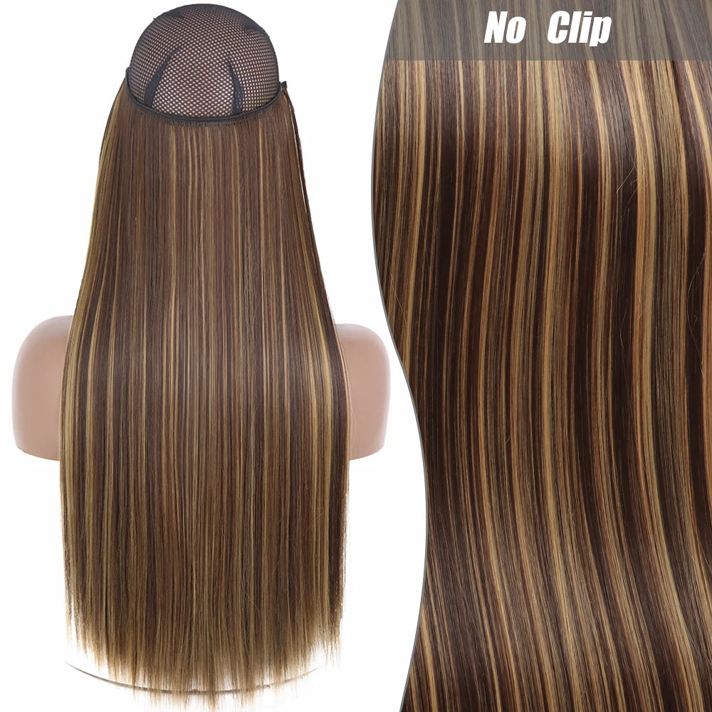 No Clips Natural Hair Extension Synthatic Artificial Long Straight Hairpiece Blonde Black Mixed Color False Hair Piece For Women