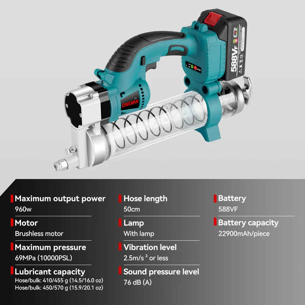10000PSL 689Bar Cordless Electric Grease Gun High Pressure Car Lubricating Oil Car Maintenance Tool For Makita 18v Battery Pin