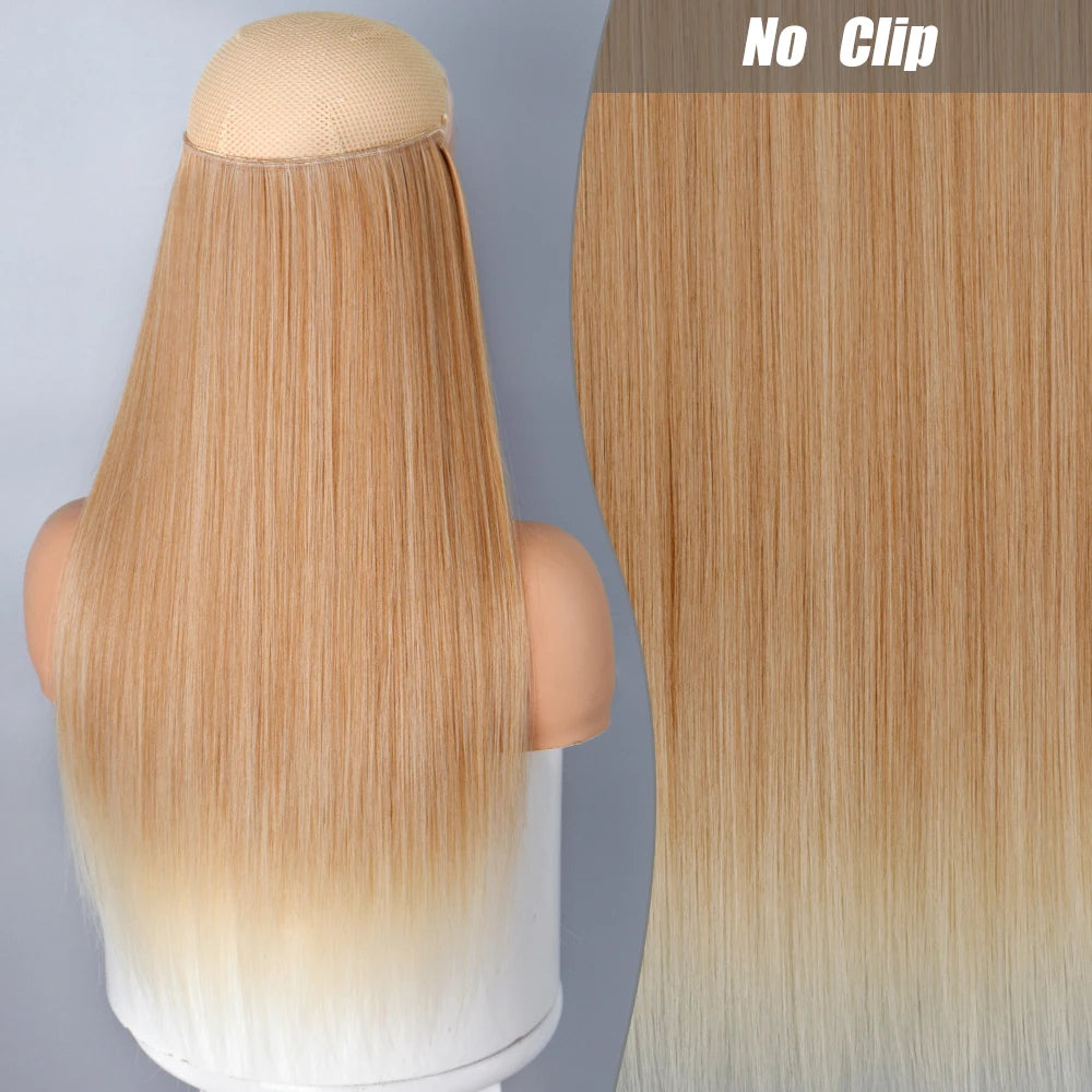 No Clips Natural Hair Extension Synthatic Artificial Long Straight Hairpiece Blonde Black Mixed Color False Hair Piece For Women