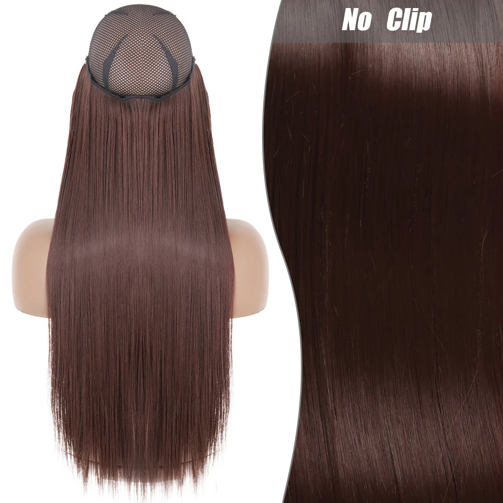 No Clips Natural Hair Extension Synthatic Artificial Long Straight Hairpiece Blonde Black Mixed Color False Hair Piece For Women