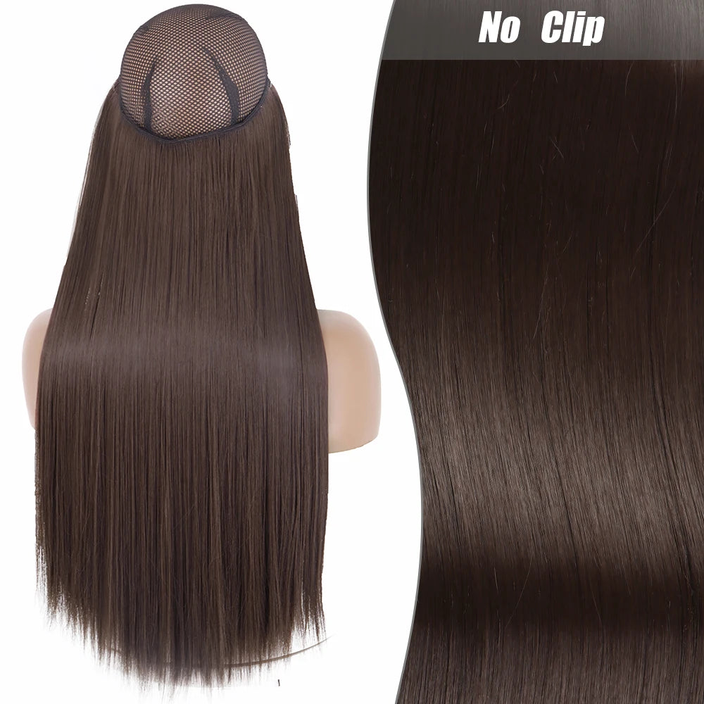 No Clips Natural Hair Extension Synthatic Artificial Long Straight Hairpiece Blonde Black Mixed Color False Hair Piece For Women