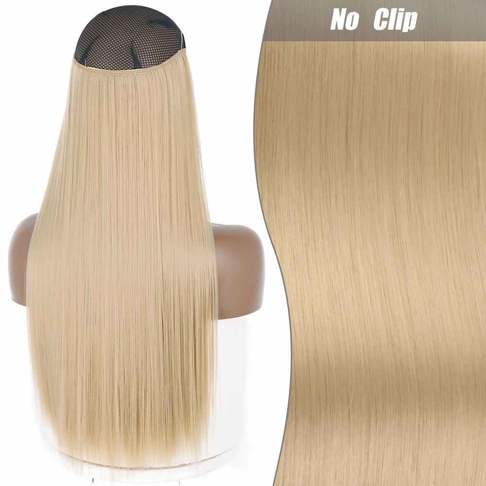 No Clips Natural Hair Extension Synthatic Artificial Long Straight Hairpiece Blonde Black Mixed Color False Hair Piece For Women