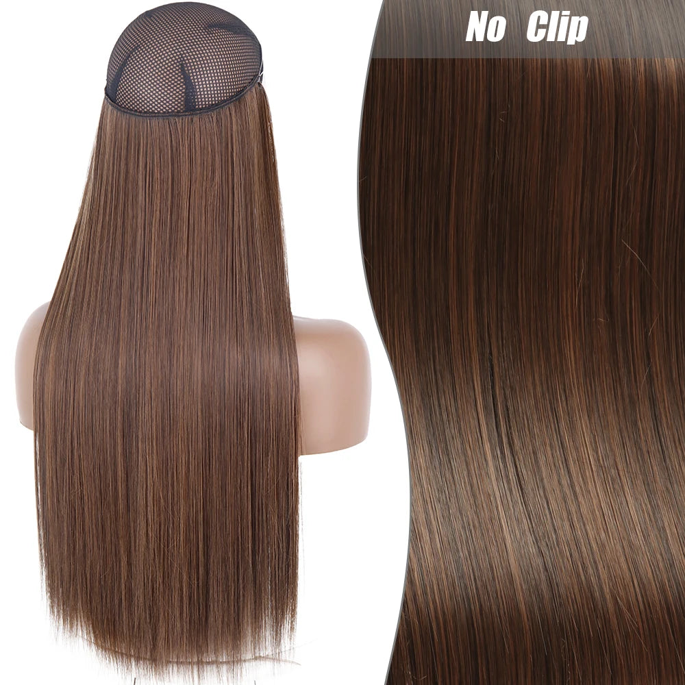 No Clips Natural Hair Extension Synthatic Artificial Long Straight Hairpiece Blonde Black Mixed Color False Hair Piece For Women