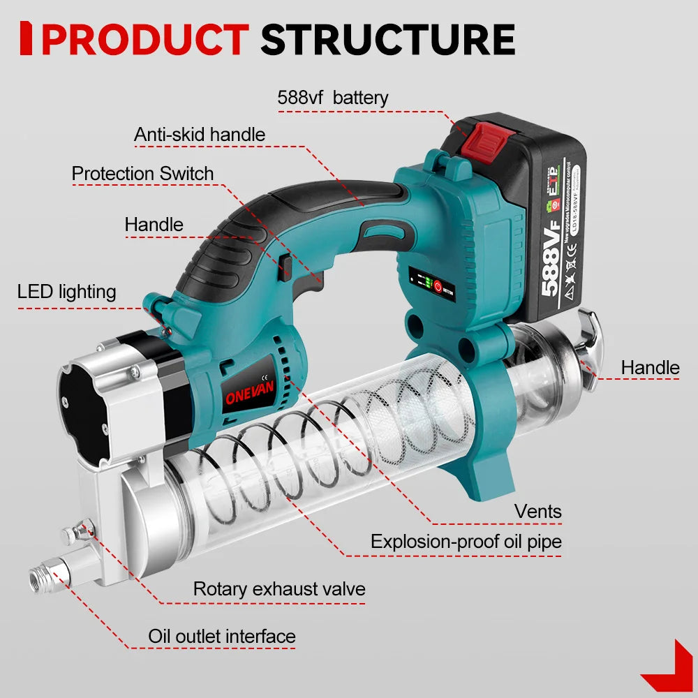 10000PSL 689Bar Cordless Electric Grease Gun High Pressure Car Lubricating Oil Car Maintenance Tool For Makita 18v Battery Pin
