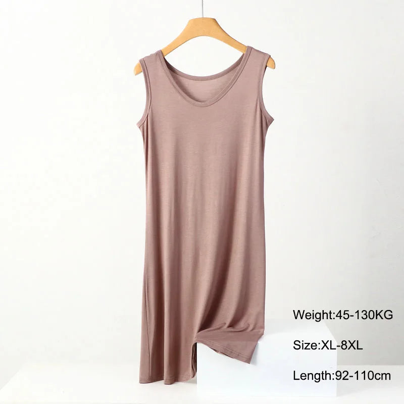 Plus Size Full Slips Dresses Women Summer Sleeveless Vest Inner Petticoat Dress Female Soft Modal White Underskirt XL-8XL