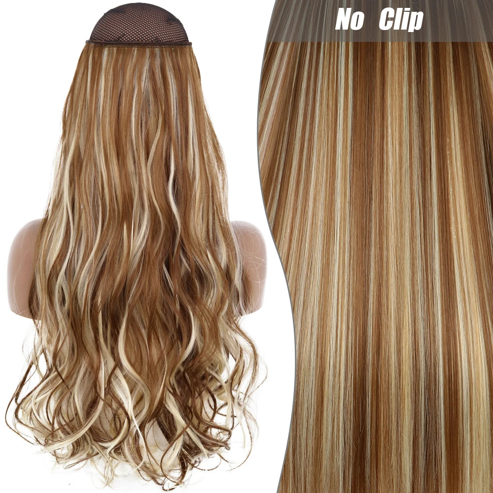 No Clips Natural Hair Extension Synthatic Artificial Long Straight Hairpiece Blonde Black Mixed Color False Hair Piece For Women