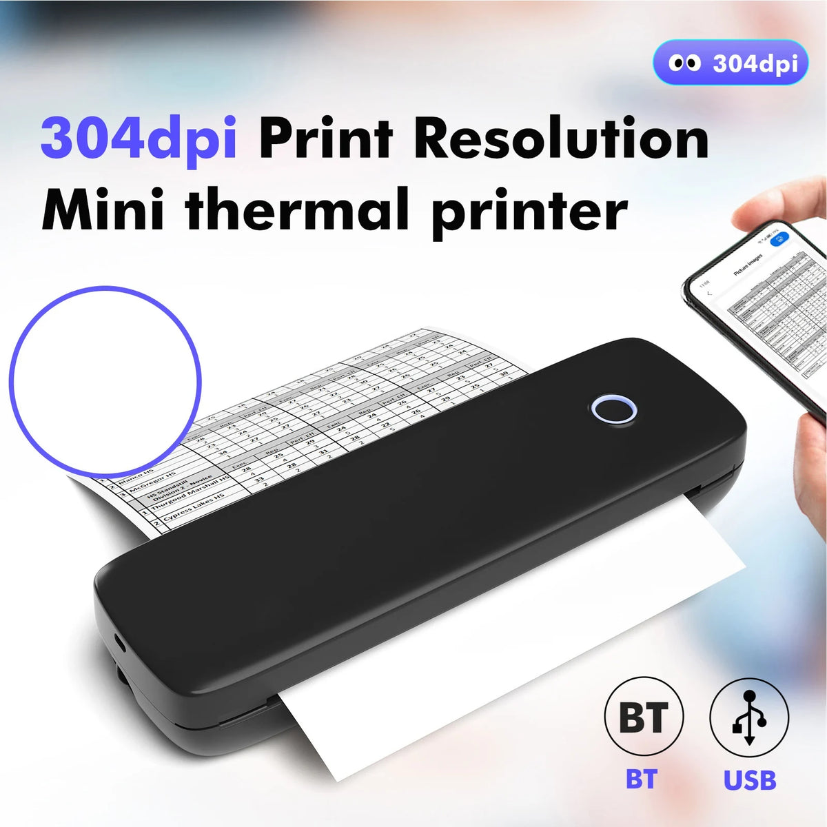 A4 Thermal Transfer Printer USB Wireless&amp Portable Printers with Mobile Computer 2in/3in/4in/8in/8.5in for Office School