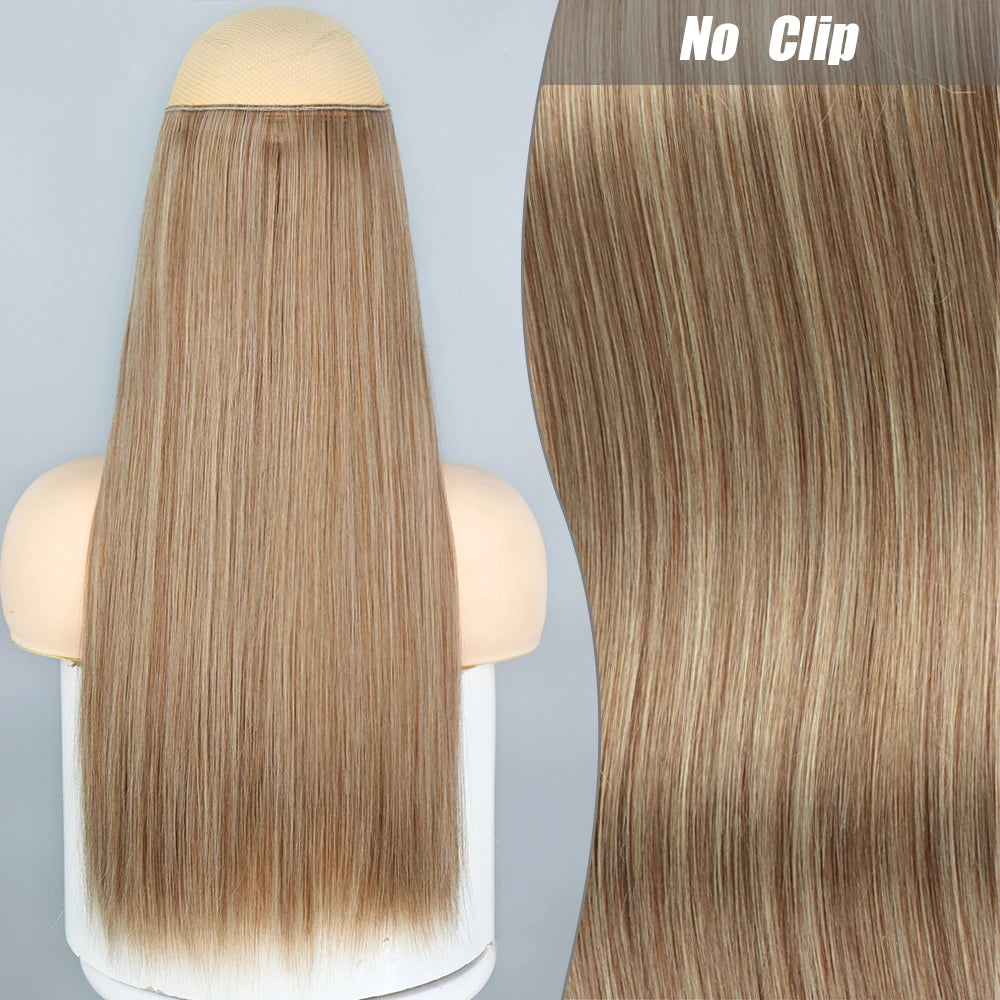 No Clips Natural Hair Extension Synthatic Artificial Long Straight Hairpiece Blonde Black Mixed Color False Hair Piece For Women