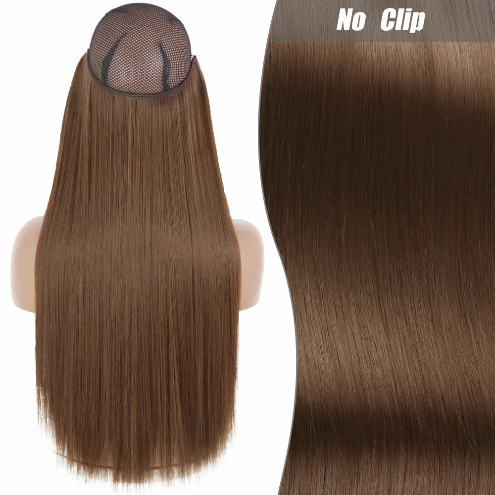 No Clips Natural Hair Extension Synthatic Artificial Long Straight Hairpiece Blonde Black Mixed Color False Hair Piece For Women