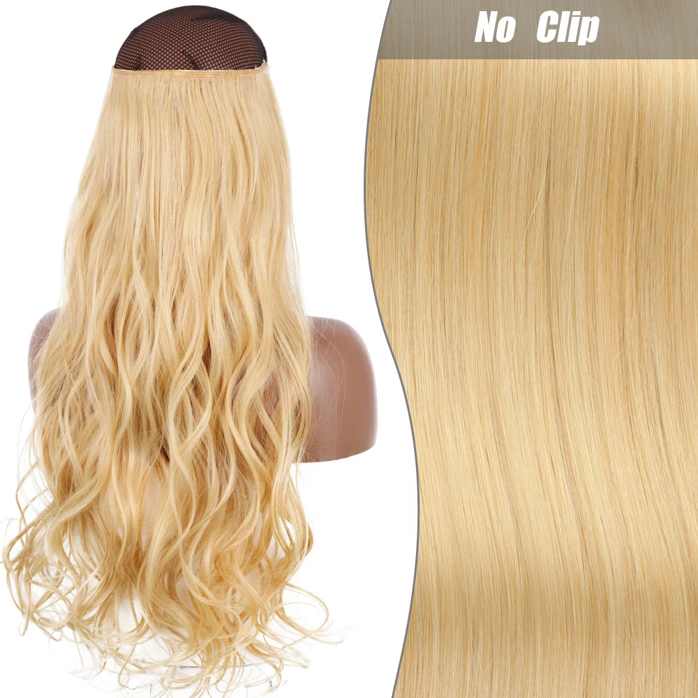 No Clips Natural Hair Extension Synthatic Artificial Long Straight Hairpiece Blonde Black Mixed Color False Hair Piece For Women