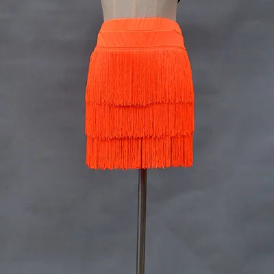 Latin Dance Women's Short Skirt Dress Sexy Women Tricolor Backless Three-Layer Shoulder Senba Red Dango Orange Yellow 2023