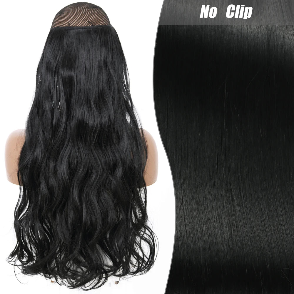 No Clips Natural Hair Extension Synthatic Artificial Long Straight Hairpiece Blonde Black Mixed Color False Hair Piece For Women